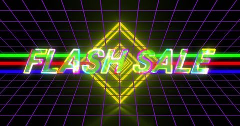 Retro Neon Flash Sale Announcement with Glowing Geometric Design - Download Free Stock Images Pikwizard.com
