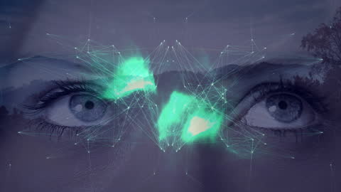Caucasian Woman's Eyes with Digital Network Animation
