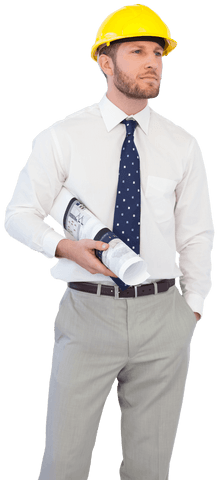 confident architect holding plans and wearing hard hat transparent overlay - Download Free Stock Videos Pikwizard.com