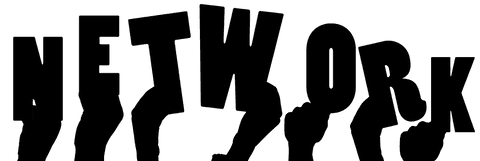 Hands with network text on transparent background