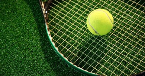 Tennis Racket and Ball on Grass Tennis Court