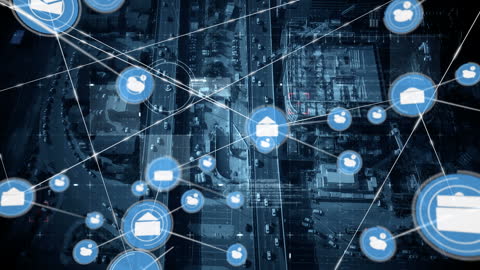 Cityscape with Digital Network Connections and Global Connectivity