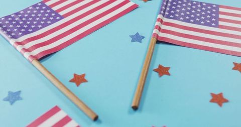American Flags and Stars on Blue Background for Celebrations