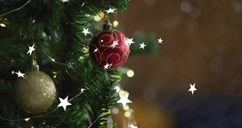 Festive Christmas Tree with Golden and Red Baubles