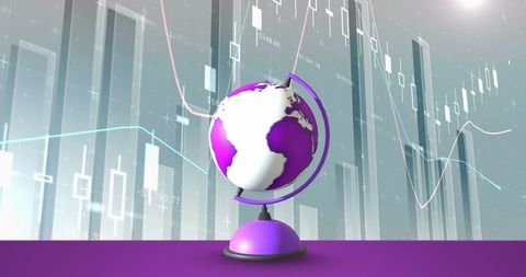Rotating Globe with Financial Data Charts on Green Background