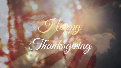 Thanksgiving Message with USA Flag and Autumn Scene