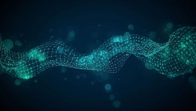 Futuristic Digital Wave with Mesh Grid and Binary Patterns