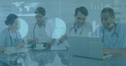 Medical Team Analyzing Financial Data with Technology Integration