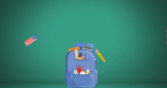 School Supplies with Backpack on Green Background for Education Concept - Download Free Stock Images Pikwizard.com