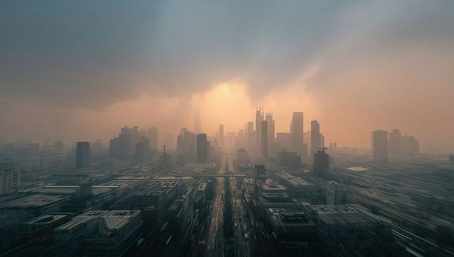 Sunlit Urban Skyline with Futuristic Skyscrapers