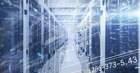 Futuristic Data Center with Digital Overlays and Networking Grid