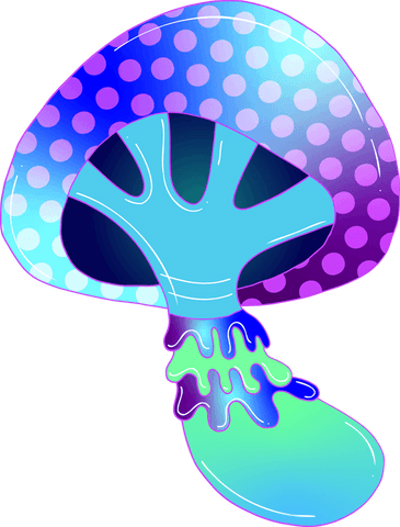 Glowing neon mushroom with dripping slime on transparent background