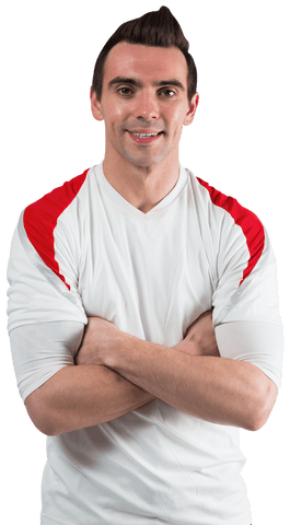 Transparent Confident Football Fan in Sporty Jersey with Arms Crossed