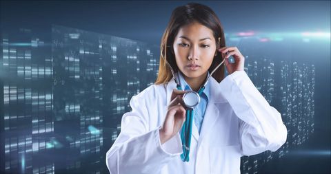 Asian Doctor Analyzing Digital Medical Interface