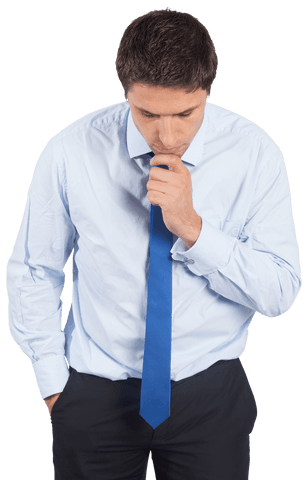 Transparent professional man thinking with hand on chin