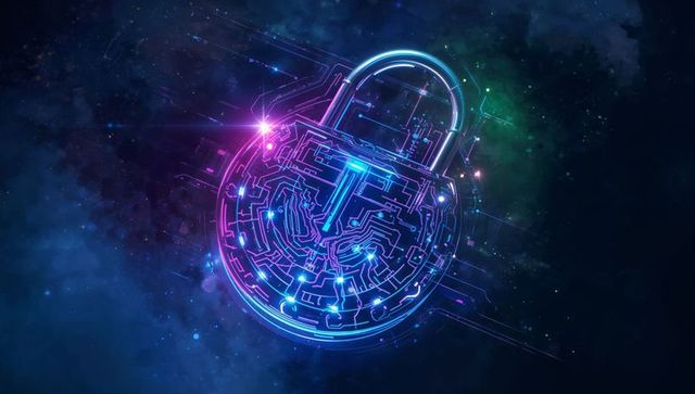 Cybersecurity Concept with Neon Circuit Padlock