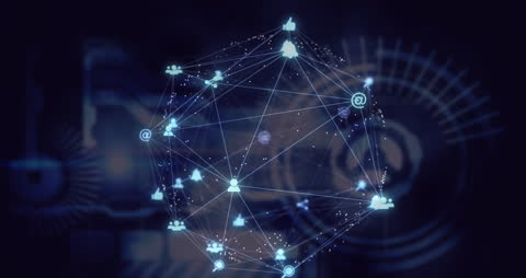 Digital Network Sphere with Social Media Icons and Data Streams