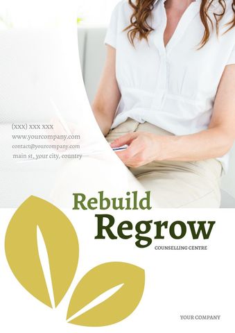 woman introspectively reading promotional material for counseling services - Download Free Stock Templates Pikwizard.com
