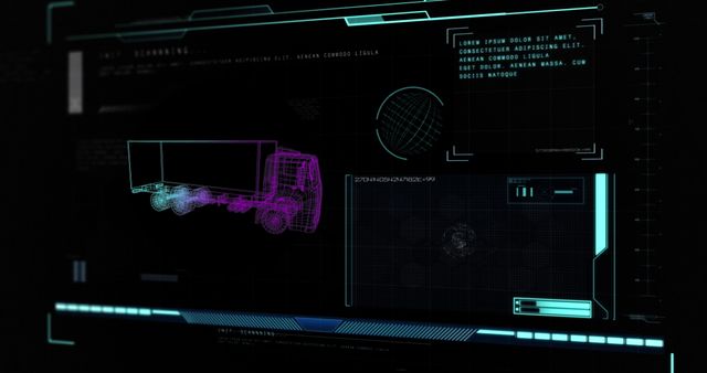 Futuristic Digital Interface with Truck Blueprint and Data - Download Free Stock Images Pikwizard.com