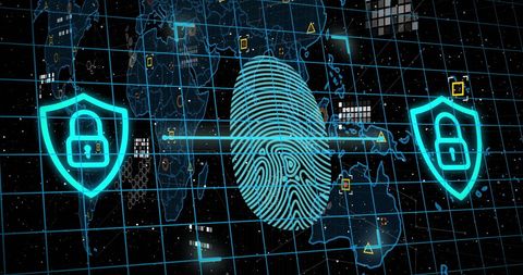 Biometric Fingerprint Scan System Over Global Map - Download Free Stock Images Pikwizard.com
