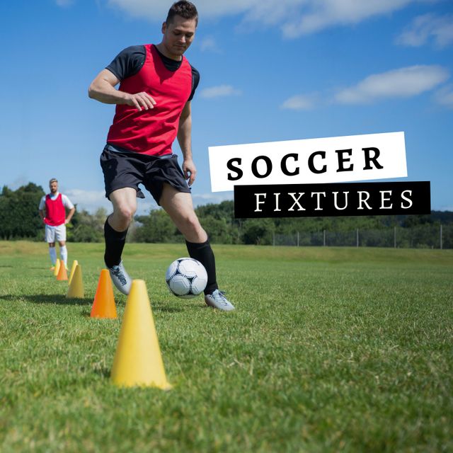 Soccer Players Training with Cones on Field under Clear Sky - Download Free Stock Templates Pikwizard.com