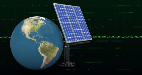 Globe and Solar Panels with Financial Data Processing Overlay - Download Free Stock Images Pikwizard.com