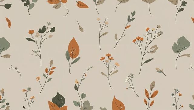Seamless Botanical Pattern with Illustrated Leaves on Beige