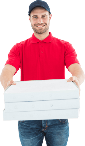 smiling delivery person offering pizza boxes on transparent background - Download Free Stock Videos Pikwizard.com