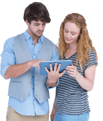 Transparent couple sharing tablet experience