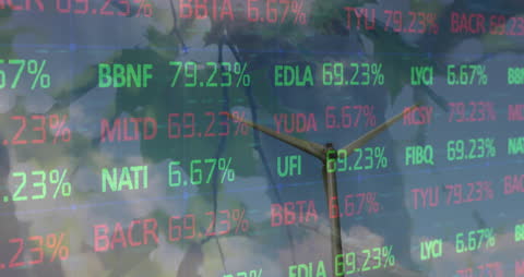 Stock Market Data Overlaid on Wind Turbine and Tree Branches