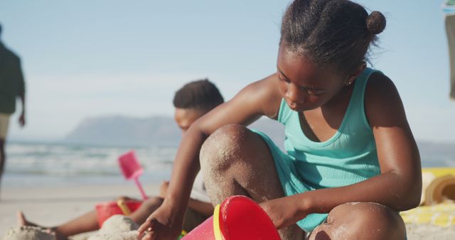 Children Playing on Beach Building Sand Castles - Download Free Stock Images Pikwizard.com