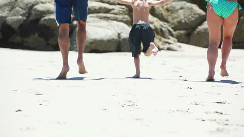 Family Enjoying Sunny Day on Sandy Beach