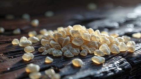 Translucent Tapioca Pearls on Rustic Wooden Table