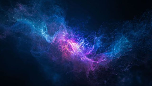 Futuristic Neon Particle Stream in a Dark Cosmos