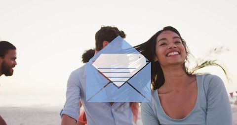 Friends Enjoy Dancing on Beach with Digital Communication