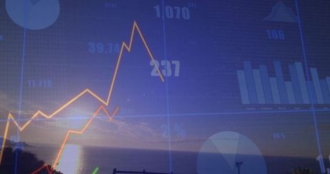 Fintech Data Visualization with Tranquil Seaside Background