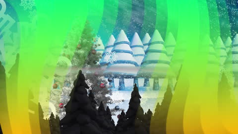 Festive Green Light Trails and Snowy Winter Wonderland