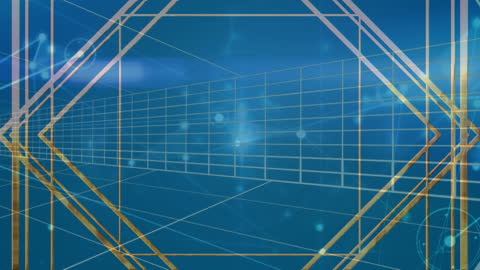 Futuristic Gold Frame Digital Network Tunnel Concept Art