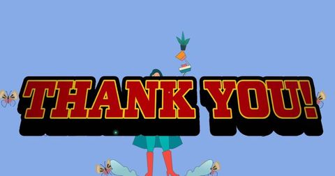 Energetic Superhero Woman with Thank You Message