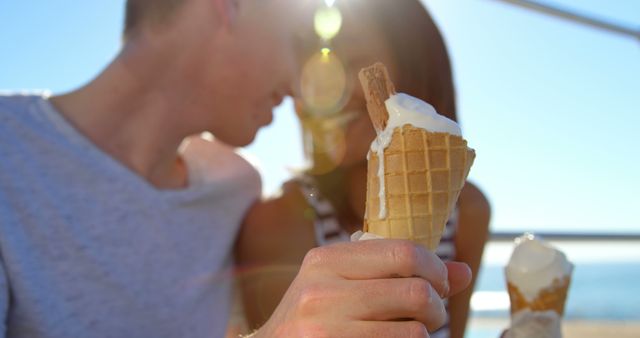 Romantic Couple Enjoying Ice Cream on a Sunny Day - Download Free Stock Images Pikwizard.com