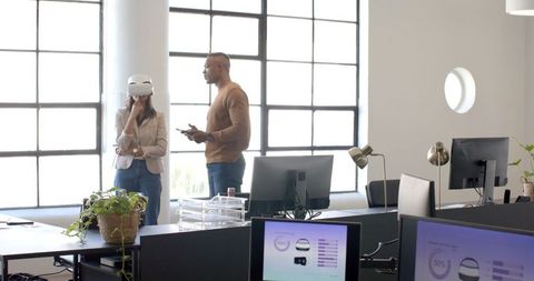 Office Team Collaborating Using VR Technology