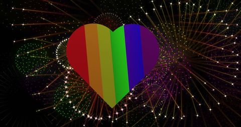 Rainbow Heart with Fireworks Celebrating Pride and Equality