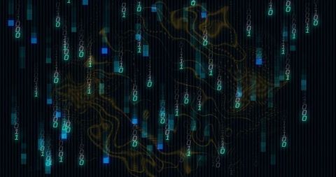 Cascading Binary Streams with Neon Bars and Golden Waveforms in Virtual Data Field