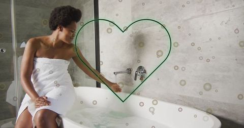 Luxurious Spa Relaxation with Stylish Woman in Modern Bathroom