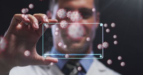Doctor Holding Holographic Screen Displaying Virus Cells - Download Free Stock Images Pikwizard.com