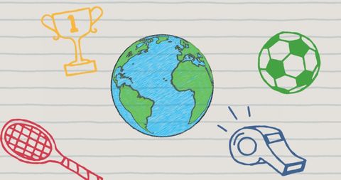 Sports Icons Surrounding Earth on Ruled Background - Download Free Stock Images Pikwizard.com