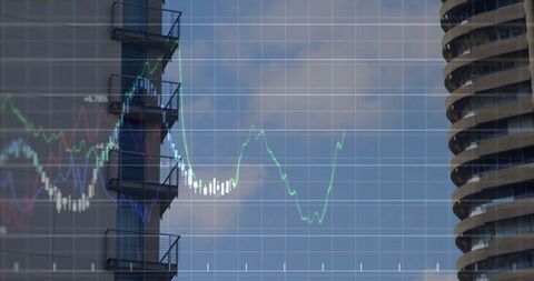 Financial Data Chart Overlay on Urban Skyscrapers