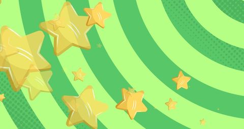 Floating gold stars on retro green spiral background