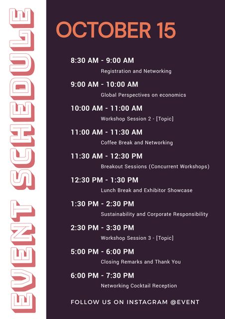 Composition of event schedule text with hours on black background. Planning, time and communication concept digitally generated image.