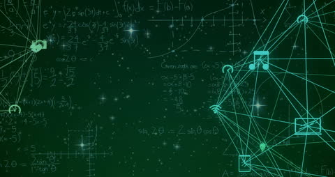 Digital Network Overlay on Mathematical Equations with Starry Background